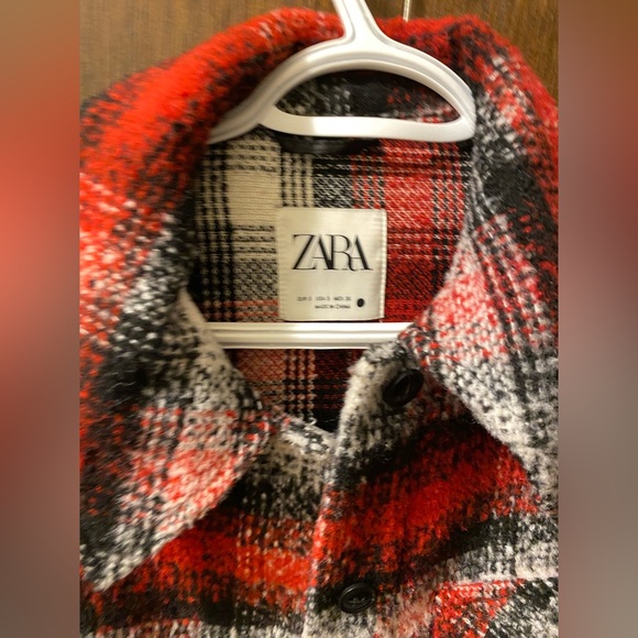 Zara long plaid coat shacket red & black & white (S-M) - Picture 8 of 9